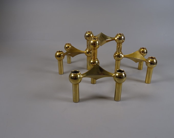Set of 4 gold-plated nail candle holders from the 70s, vintage