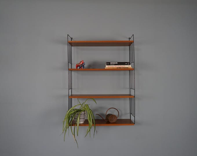 Teak shelf system by WHB Stahl und Drat German String shelf from the 1970s NO.5