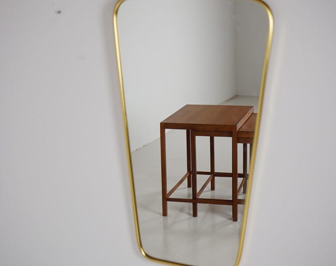 Crystal mirror in brass look with crown by LENZ from the 1960s