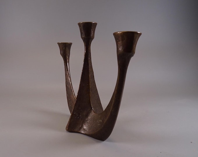 1970er Jahre Brutalistischer Bronze Kerzenständer E. Thelen Creation Germany 3-armig