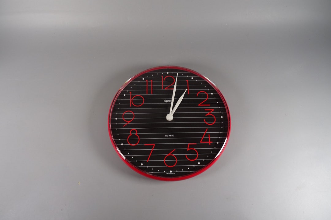 Wild 1980s Wall Clock in Red and Black / Red and Black Clock From the ...