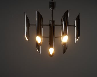 Space Age ceiling lamp made of chrome-plated metal tubes in a mid-century design