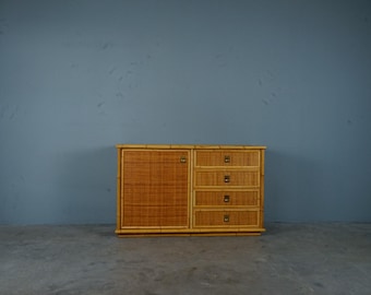 Wicker and bamboo sideboard by Dal Vera, 1960s - Italy - Italian cabinet - Bamboo cabinet - Rattan sideboard