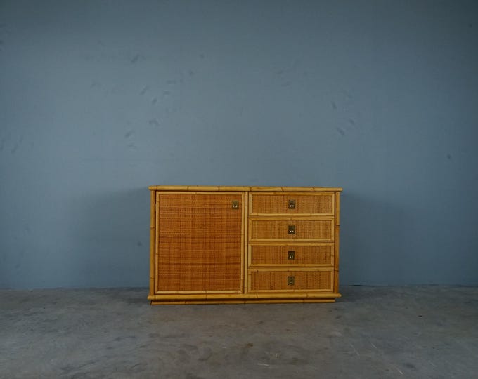 Wicker and bamboo sideboard by Dal Vera, 1960s - Italy - Italian cabinet - Bamboo cabinet - Rattan sideboard