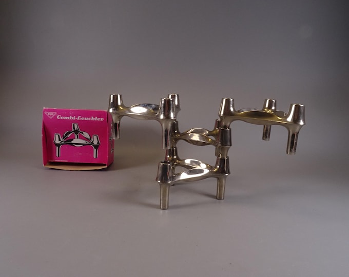 4 Modular candle holder candlesticks by BMF Nagel - Set - from the 70s TOP condition & design OVP