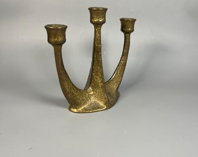 1970er Jahre Brutalistischer Bronze Kerzenständer E. Thelen Creation Germany 3-armig