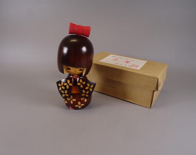 Kokeshi doll wooden figure from Japan vintage, 70s - 80s OVP