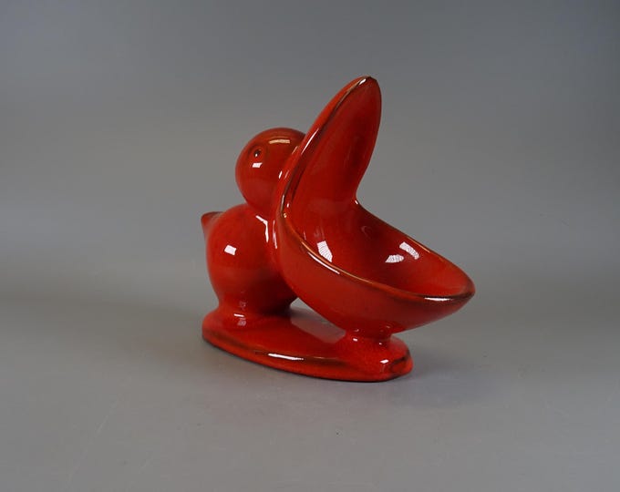 Pelikan PAN ceramic red Goebel 70s snack bowl peanut dispenser West German Pottery
