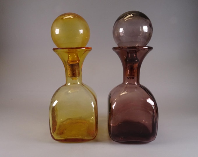 Set of 2 glass bottles with stoppers / Vintage / Decorative / from Italy 1960s
