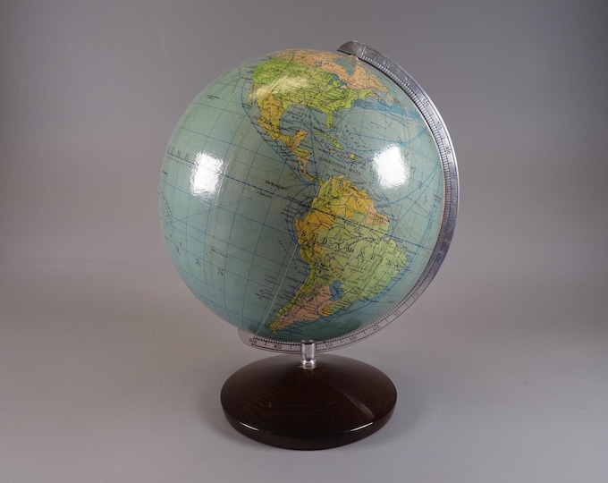 Vintage globe with wooden base from the 1950s, decoration for your desk
