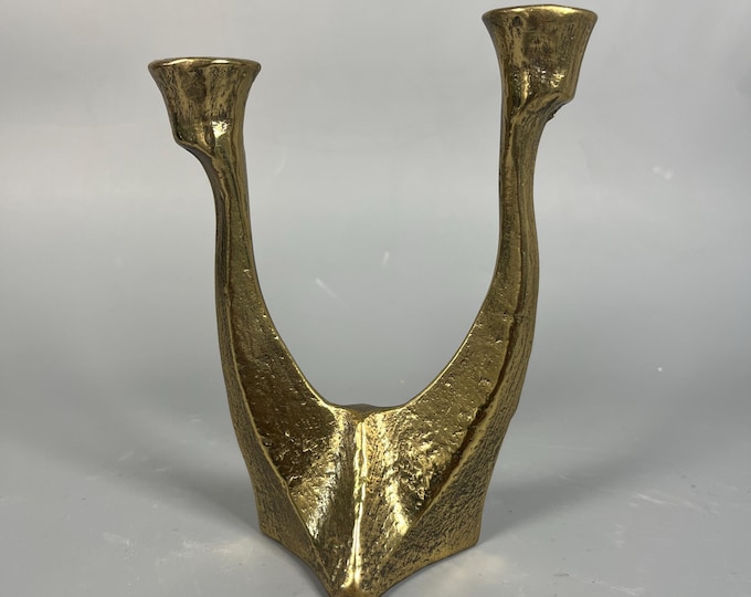 1970er Jahre Brutalistischer Bronze Kerzenständer E. Thelen Creation Germany 2-armig