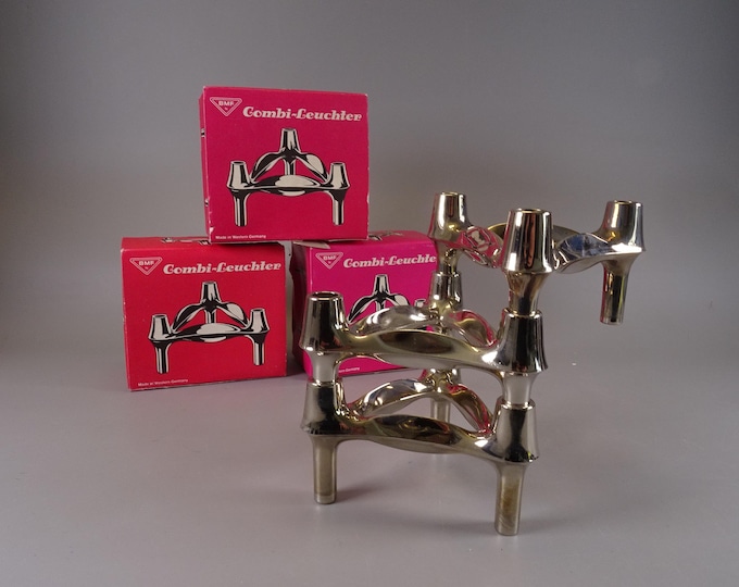 1 of 3 Modular Candle Holder Candlestick by BMF Nagel - Set - from the 1970s, TOP condition & design, original packaging