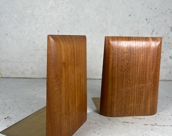 2 Teak and Brass Bookends, 1970s Scandinavian Vintage