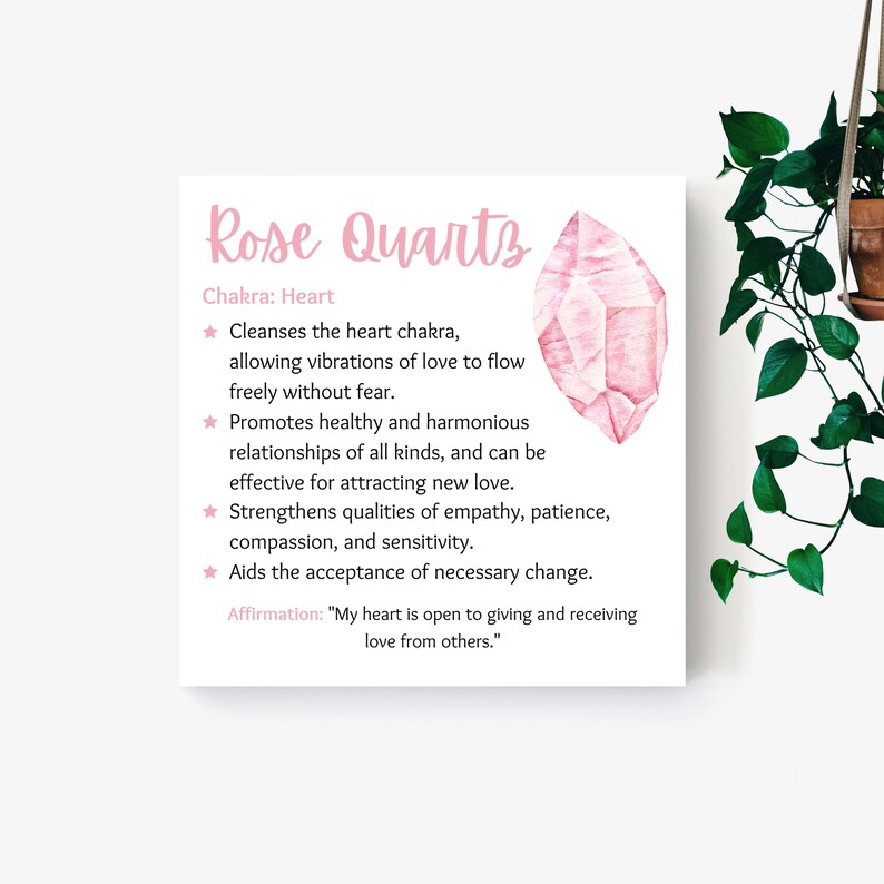 Rose Quartz Instant Download Crystal Meaning Card Crystal Etsy