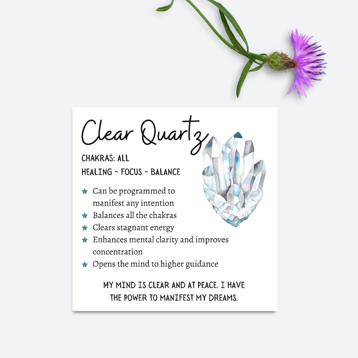 Clear Quartz Instant Download Crystal Meaning Card Clear Etsy