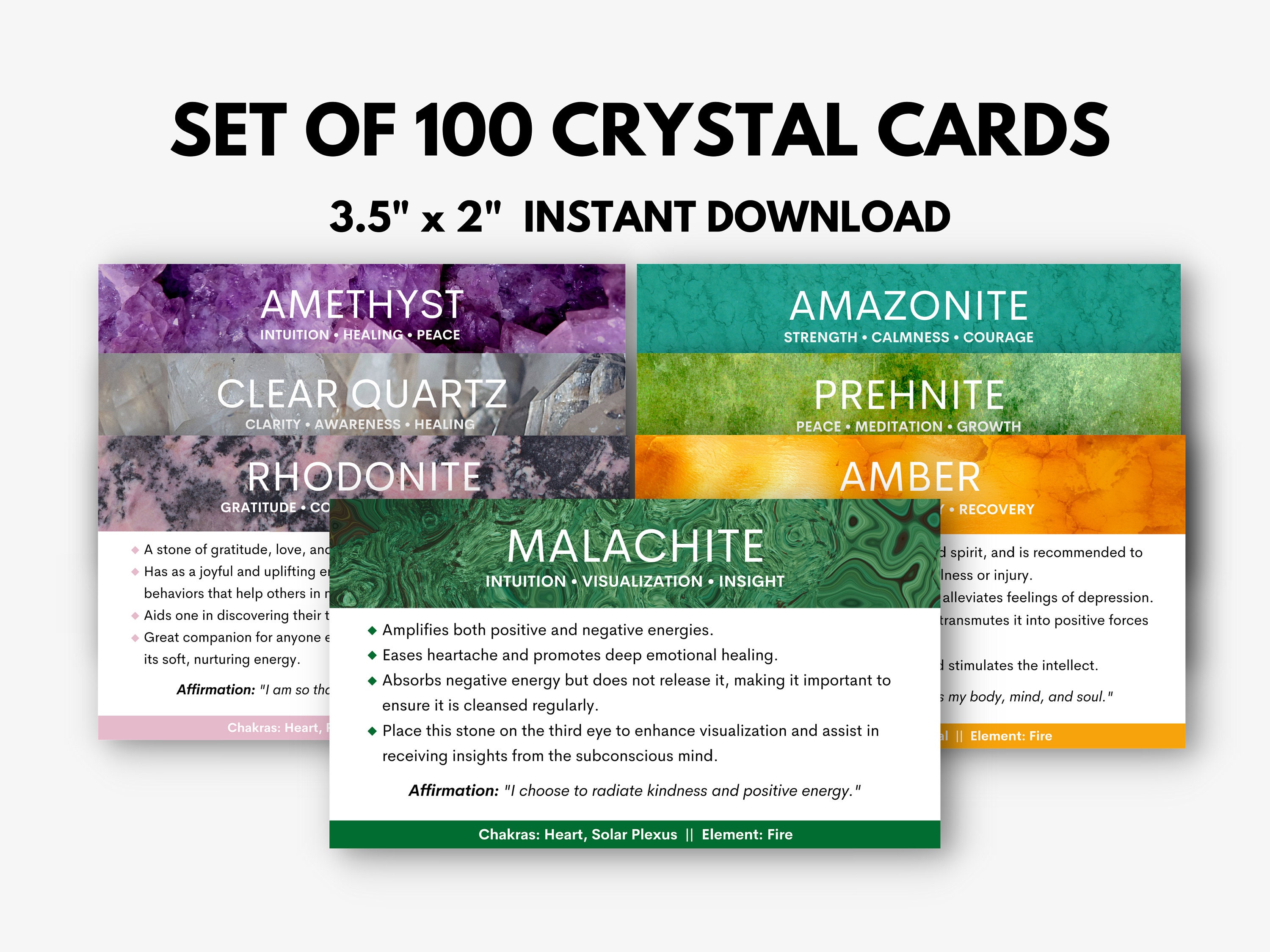 Set of 100 Instant Download Crystal Cards Crystal Meaning Etsy