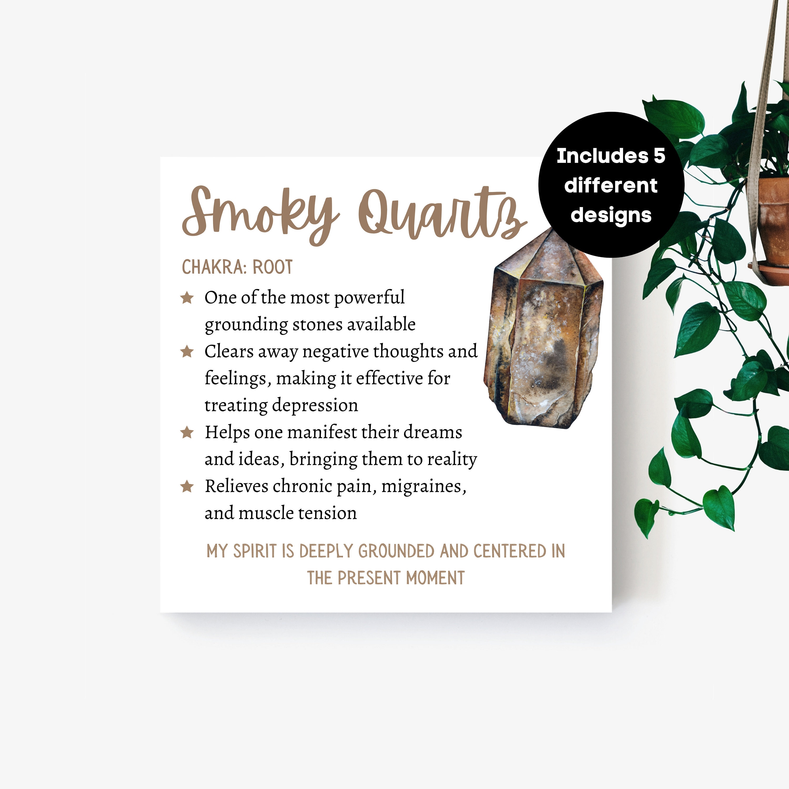 Smoky Quartz Instant Download Crystal Meaning Card Crystal Etsy
