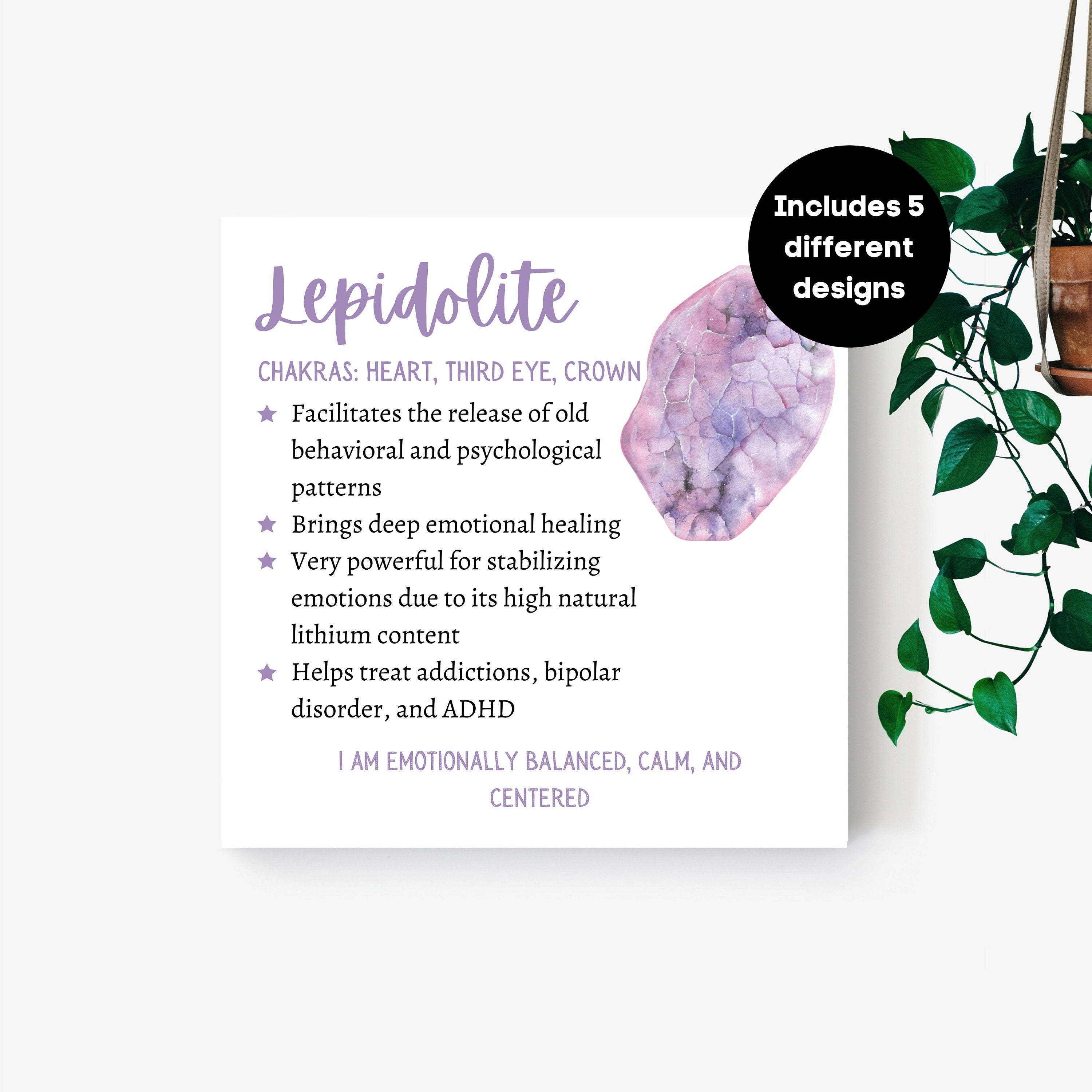 Lepidolite Instant Download Crystal Meaning Card Lepidolite | Etsy