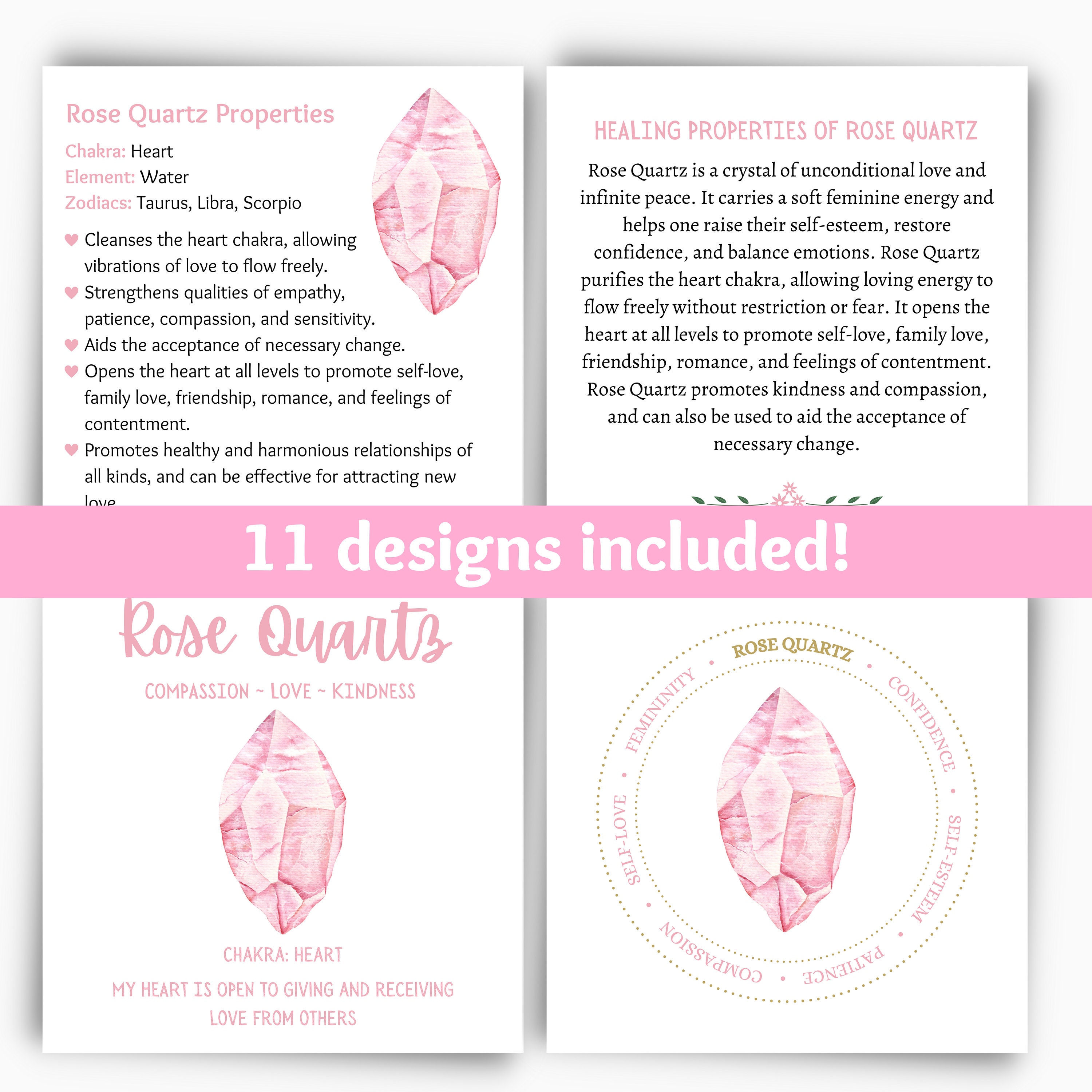 Rose Quartz Instant Download Crystal Meaning Card Crystal Etsy