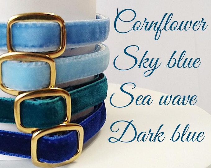 Sea Shades Velvet Cat Collar: Breakaway or Non-Breakaway, with Bell