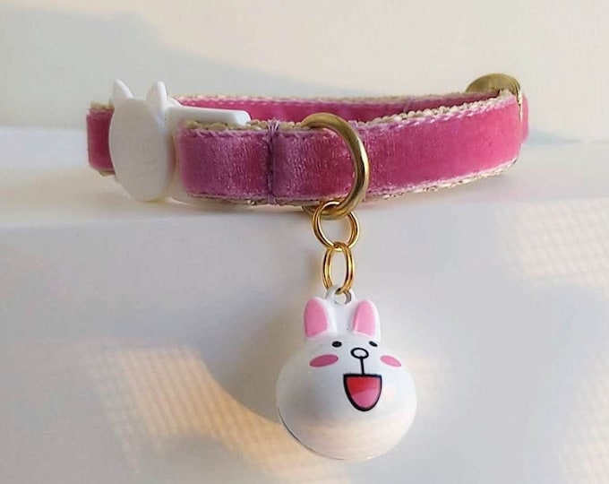 Collar pink bunny. Cat collar.Velvet cat collar bell. Collar kitten.Cat collar. Buckle Breakaway/Non-Breakaway