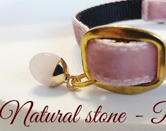 Rose Quartz Cat Collar: Velvet, Breakaway Buckle, Mystical Pet Charm