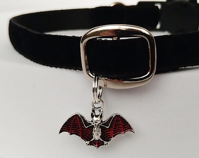 Vampire Bat Cat Collar: Black Velvet Halloween Pet Collar, Breakaway Option