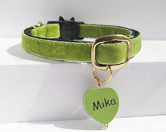 ID Tag - cat collar/Young leaf- cat collar/personalize Cat collar/Green dog collar/collar tag/Kitten collar/ Breakaway/Non-Breakaway buckle.