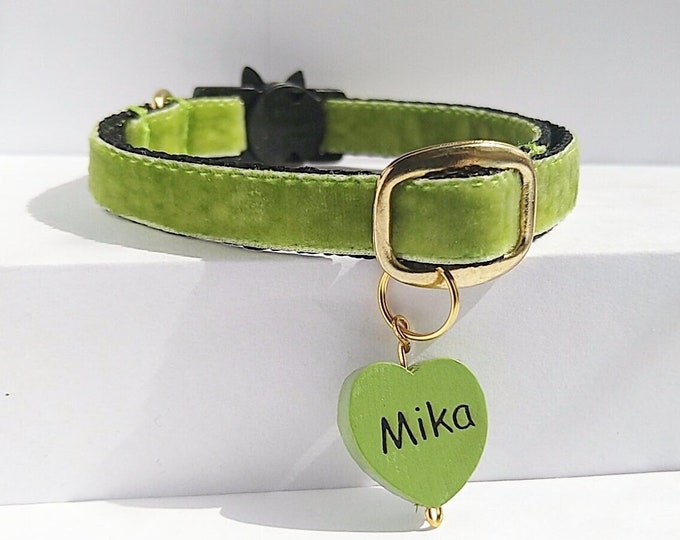 ID Tag - cat collar/Young leaf- cat collar/personalize Cat collar/Green dog collar/collar tag/Kitten collar/ Breakaway/Non-Breakaway buckle.