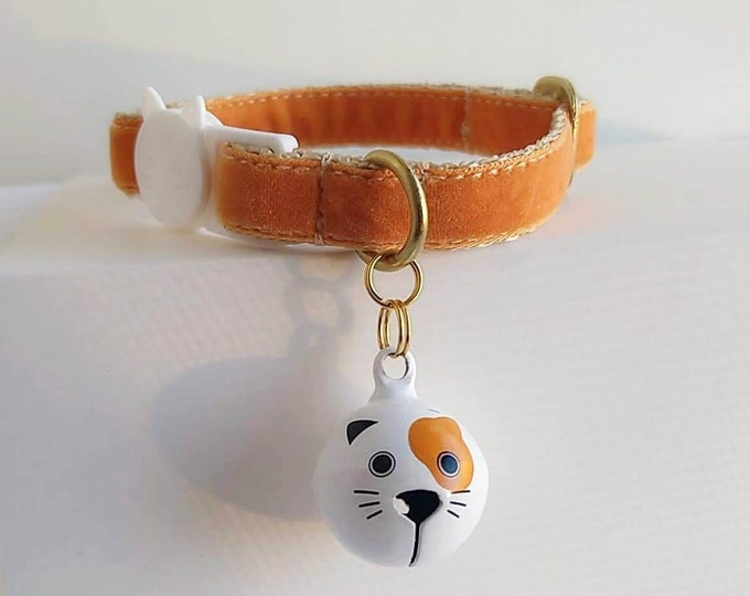 Collar- Ginger velvet with bell/ Collar with bell/Cat collar/Buckle Breakaway/Non-Breakaway/ Collar kitten.