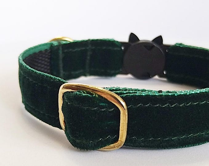 1/2 "Width.Velvet Puppy Collar.Cat Collar.Small Dog Collar.Velvet dark green cat Collar.Glamorous Gift for puppy.