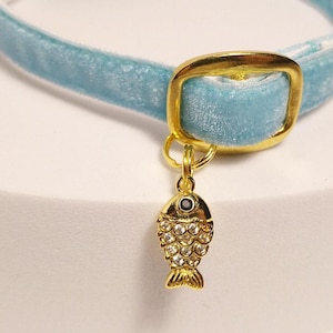 Velvet Cat Collar: Goldfish & Crystal Squirrel Charm, Adjustable