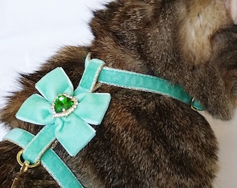 Luxury cat harness with bow/Small dog harness with crystal/Velvet cat harness/Harness with a leash/Ammunition cat/Walk with a cat or dog.