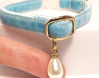 Pearl Cat collar/Sky blue cat collar/light blue collar/Puppy and Kitten collar/Chihuahua collar with pearl/Non-Breakaway/Breakaway