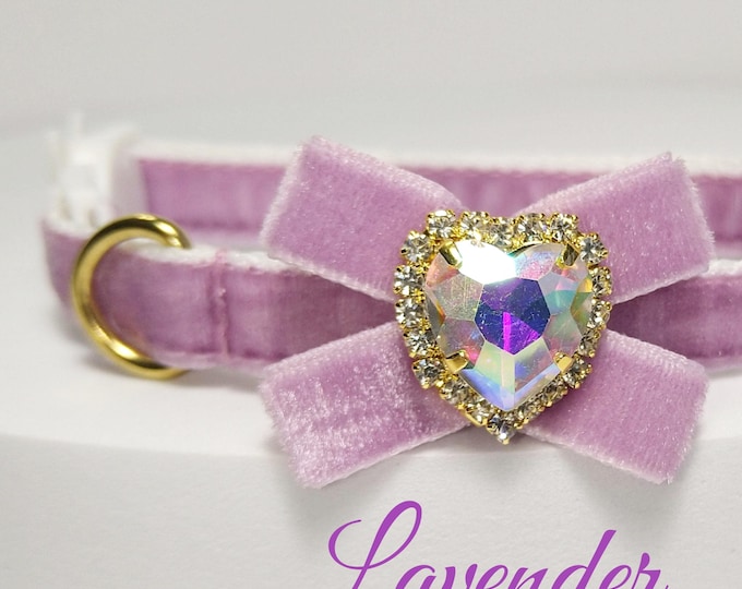 Lavender cat collar- Bow bell/iD tag Cat collar/Kitten collar/Chihuahua collar/Velvet cat collar/Mini dog collar/Non-Breakaway/Breakaway