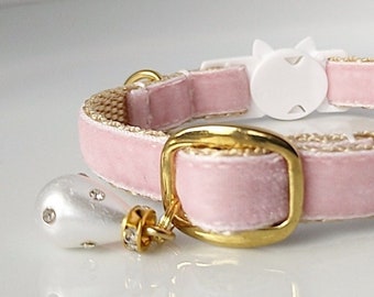 Soft pink cat collar/Pearl cat collar/Puppy collar/Kitten collar/Chihuahua collar/Velvet cat collar/Mini dog collar/Non-Breakaway/Breakaway