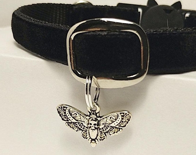Death's Head Moth - cat collar with pendant/black velvet cat collar/esoteric collar/Mystical gothic witch cat collar/Breakaway/non-Breakaway