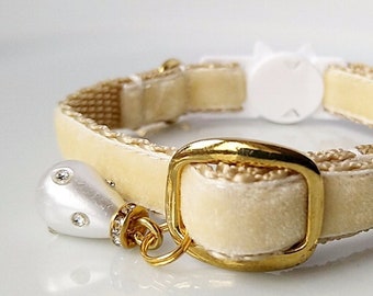 Ivory cat collar/Pearl collar/Wedding cat collar/Kitten collar/Chihuahua collar/Velvet cat collar/Mini dog collar/Non-Breakaway/Breakaway
