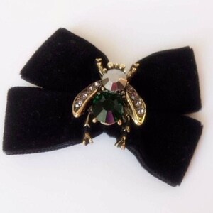 Black Velvet Cat Bow Tie with Rhinestone Brooch - Puppy Collar Accessory