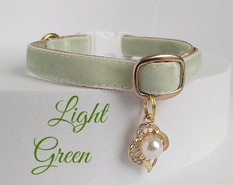 Velvet Cat Collar: Pearl Charm, Breakaway Option