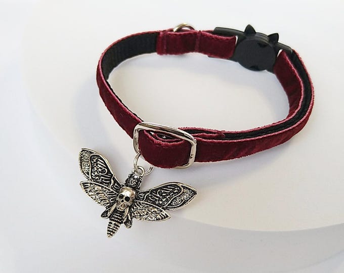 Cat locket Death's Head Moth - cat collar with pet locket/black velvet cat collar/Mystical gothic witch cat collar/Breakaway/non-Breakaway