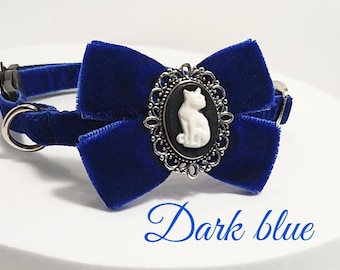 Victorian Velvet Cat Collar: Gothic Bow Brooch, Breakaway Option
