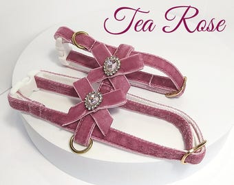 Cat harness- Tea Rose /Crystal cat Harness/Harness with leather/Chihuahua harness/Mini dog harness with crystal/Ammunition cat/