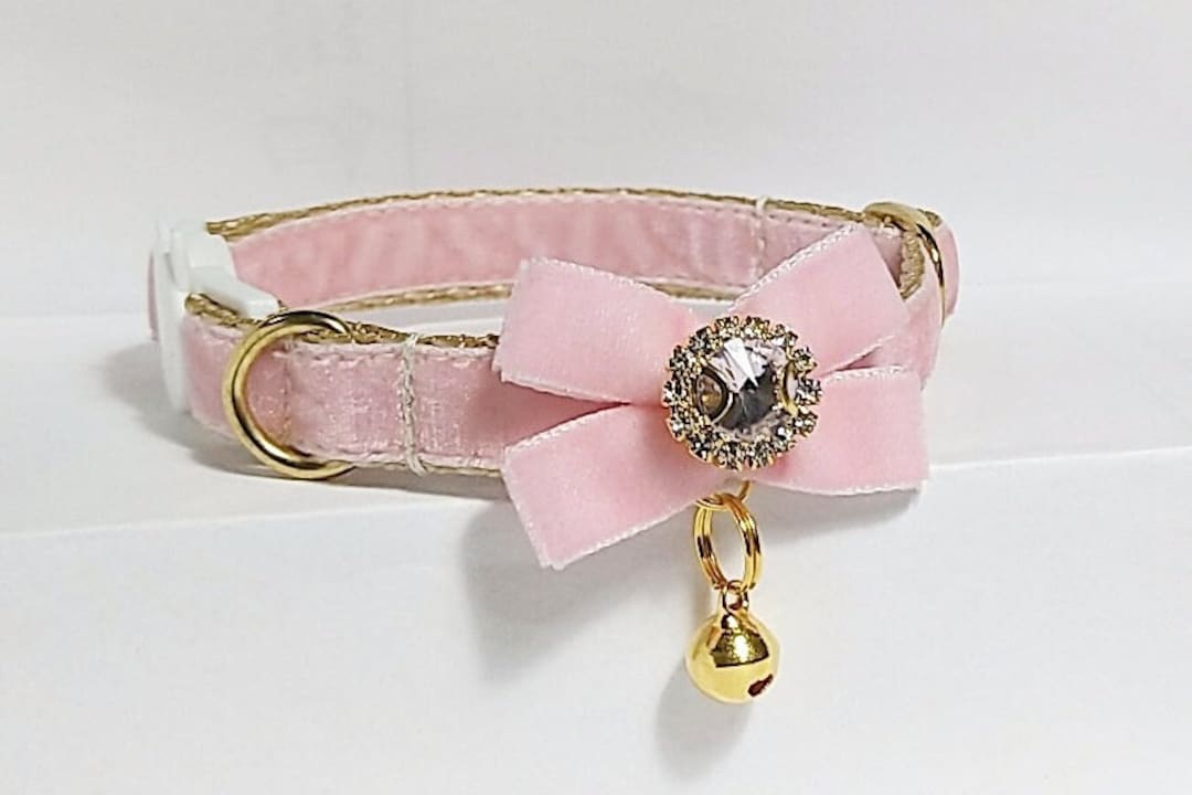 Cat Collar Pale Pink/bell Mini Bow/crystal Cat Collar/bow Collar