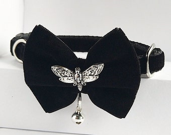 Moth dead head.Gothic cat collar.Cat collar.Kitten collar.Collar Bow tie.Collars cat.Chihuahua collar.Breakaway buckle
