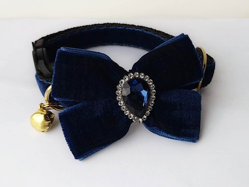 Blue Velvet Cat Collar.Сat Collar With Bell.kitten Collar.cat - Etsy UK