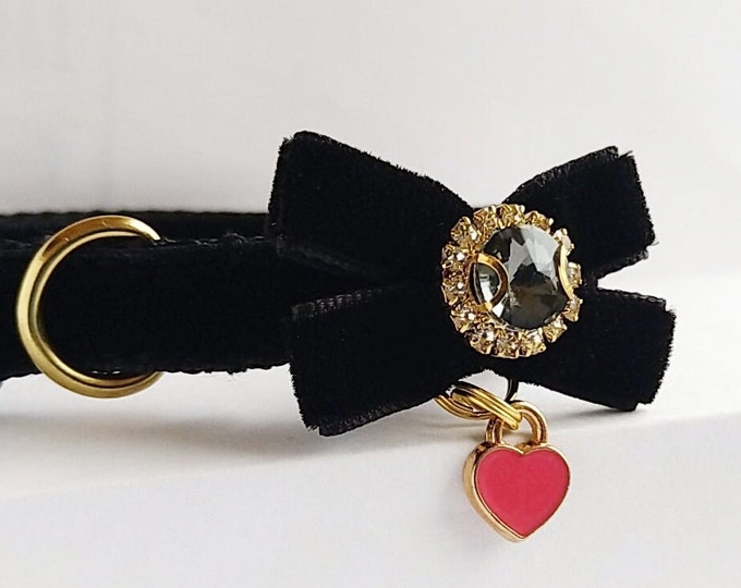 Cat collar-black mini bow/Gem cat collar/Puppy collar/Kitten collar/Chihuahua collar/Cat collar/Mini dog collar/Non-Breakaway/Breakaway