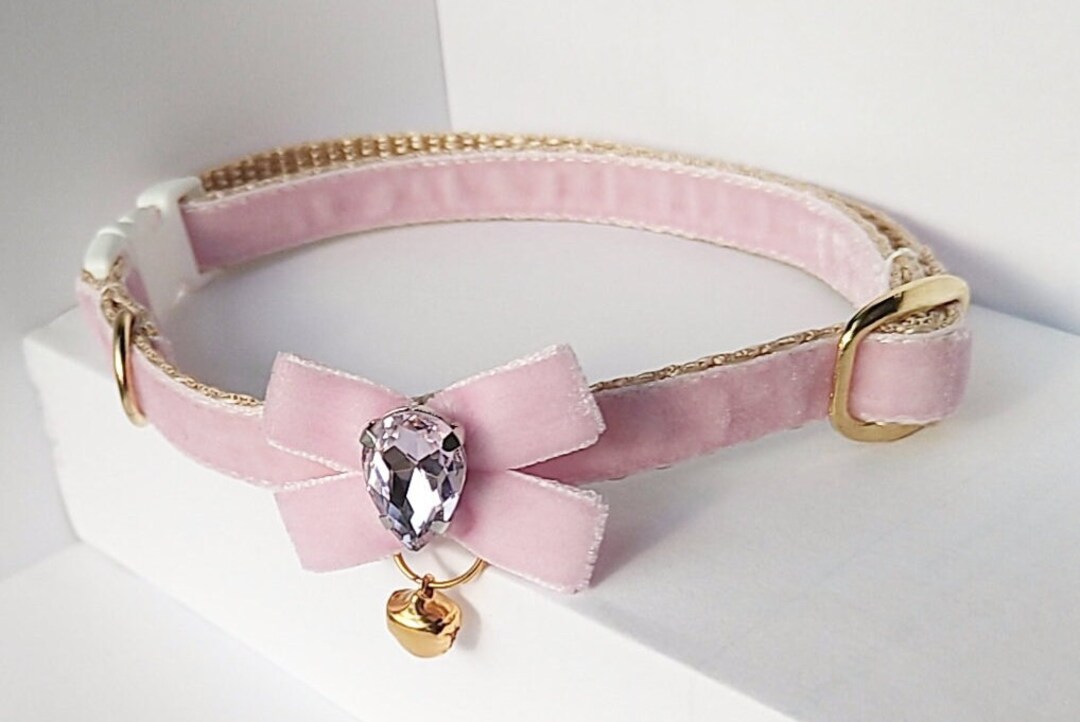 Cat Collar Pale Pink/bell Mini Bow/crystal Cat Collar/bow Etsy