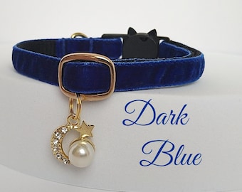 Cat collar with Pearl/Small dog collar Luxury/Velvet collar with charm/Non-Breakaway/Breakaway cat collar.