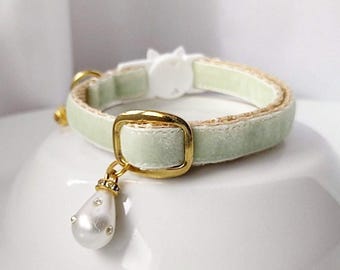 Pearl Cat collar/Lime Cream cat collar/light green collar/Puppy and Kitten collar/Chihuahua collar/Mini dog collar/Non-Breakaway/Breakaway